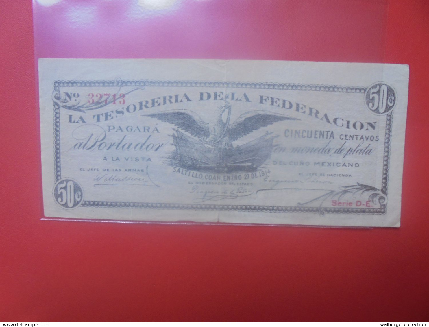 TESORERIA De La FEDERACION 50 Centavos 1914 Circuler (B.33) - México