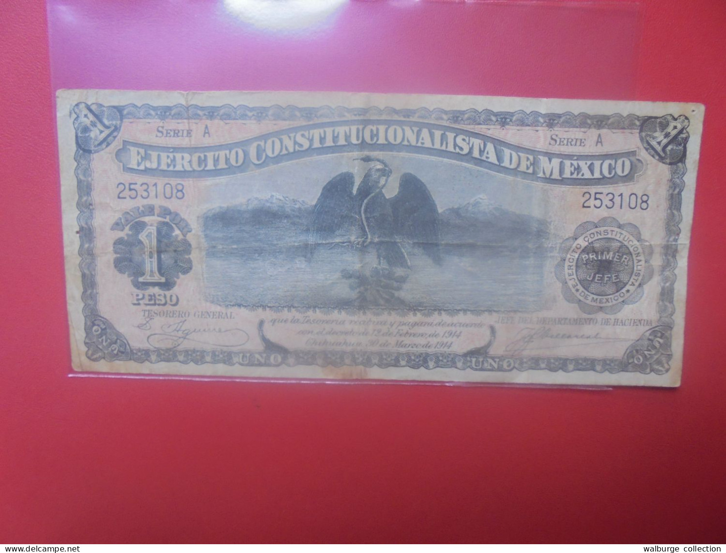 MEXICO 1 PESO 1914 Série "A" Circuler (B.33) - Mexique