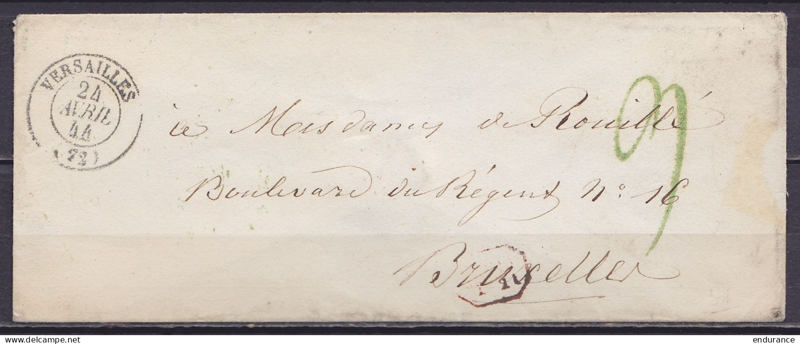 Env. Càd VERSAILLES /24 AVRIL 1844 Pour BRUXELLES - Griffe [4e.R] - Port "9" Noté à Quiévrain (au Dos: Càd Vert Bureau D - 1801-1848: Precursores XIX