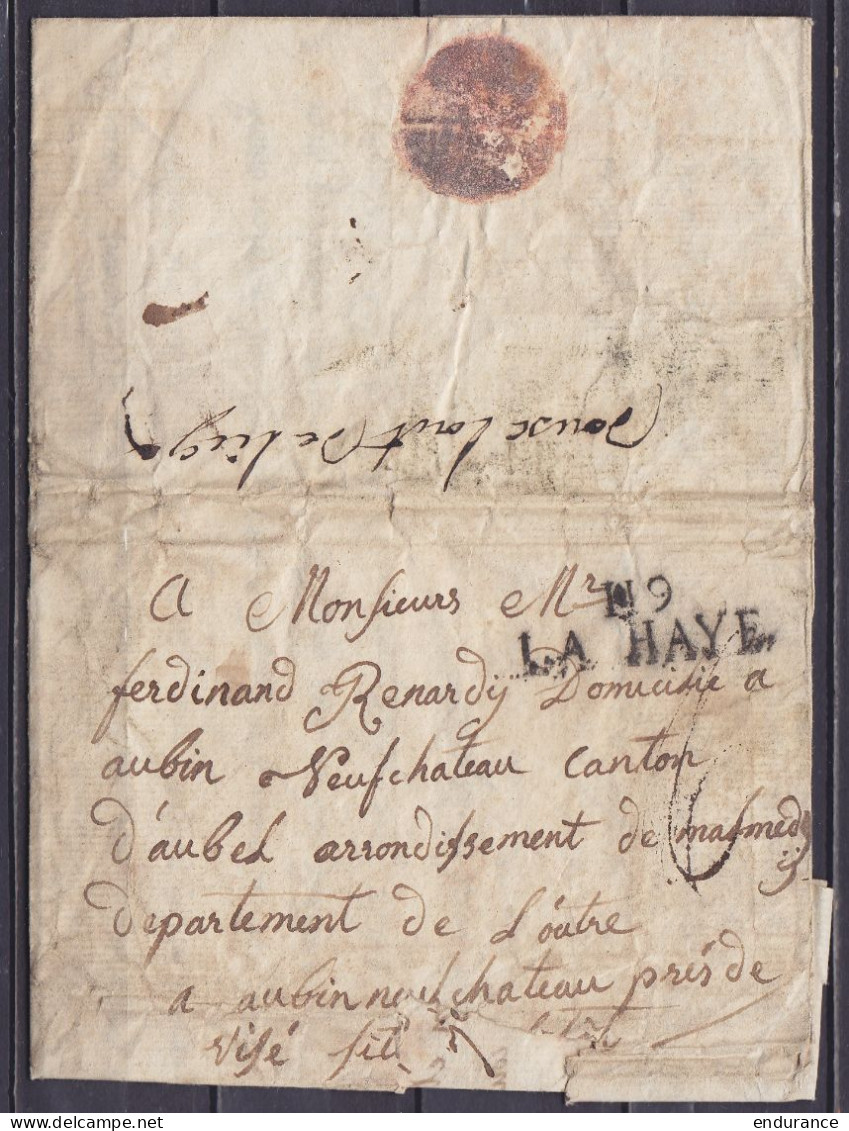 L. Datée 7 Janvier 1813 De LA HAYE Pour AUBIN NEUFCHATEAU Près De Visé - Griffe "H9/ LA HAYE" - Port "6" - ...-1852 Prephilately