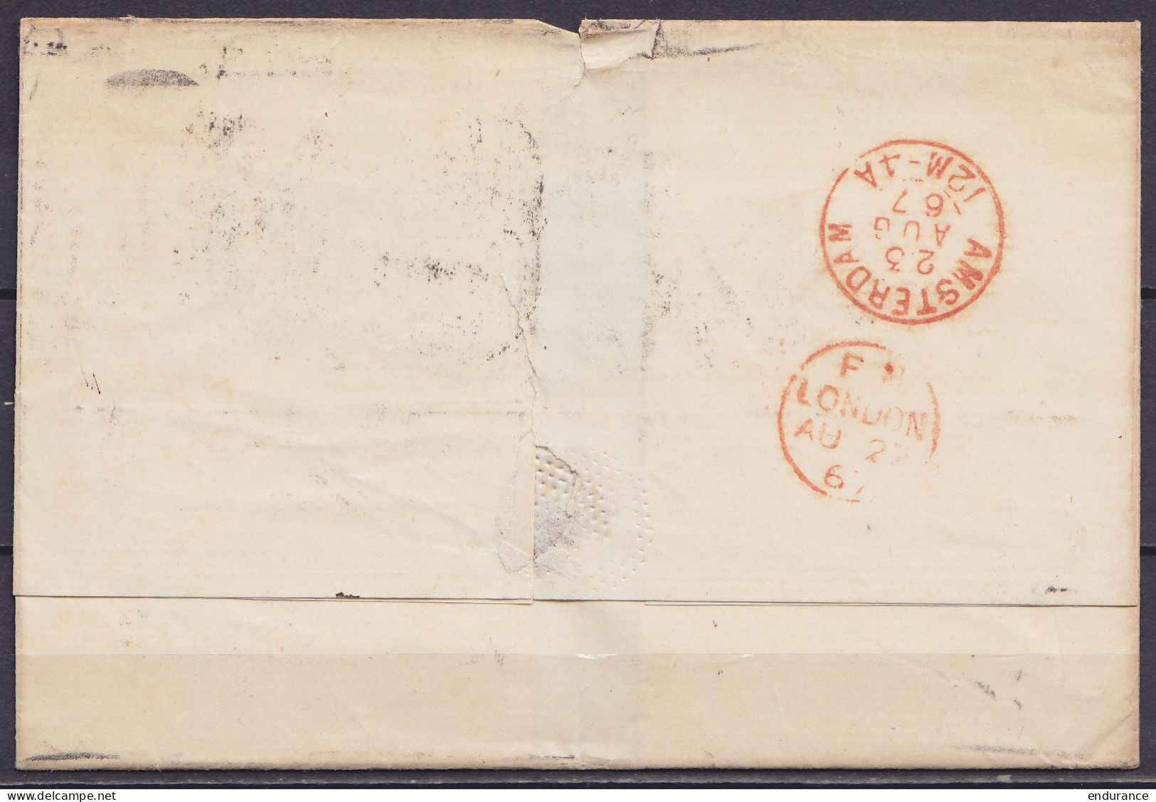 L. Affr. 6d Càd MANCHESTER /AU 21 1868 Pour AMSTERDAM "via Ostend" - Griffe "Engeland Franco" (au Dos: Càd LONDON /AU 22 - Cartas & Documentos