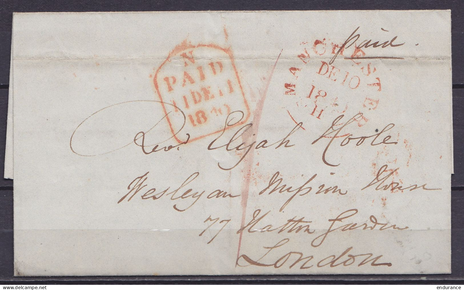 LSC (sans Contenu) Càd MANCHESTER /DE 10 1840 Pour LONDON - Marque [N/PAID /11 DE 1840] & Man. "paid" - Autres & Non Classés