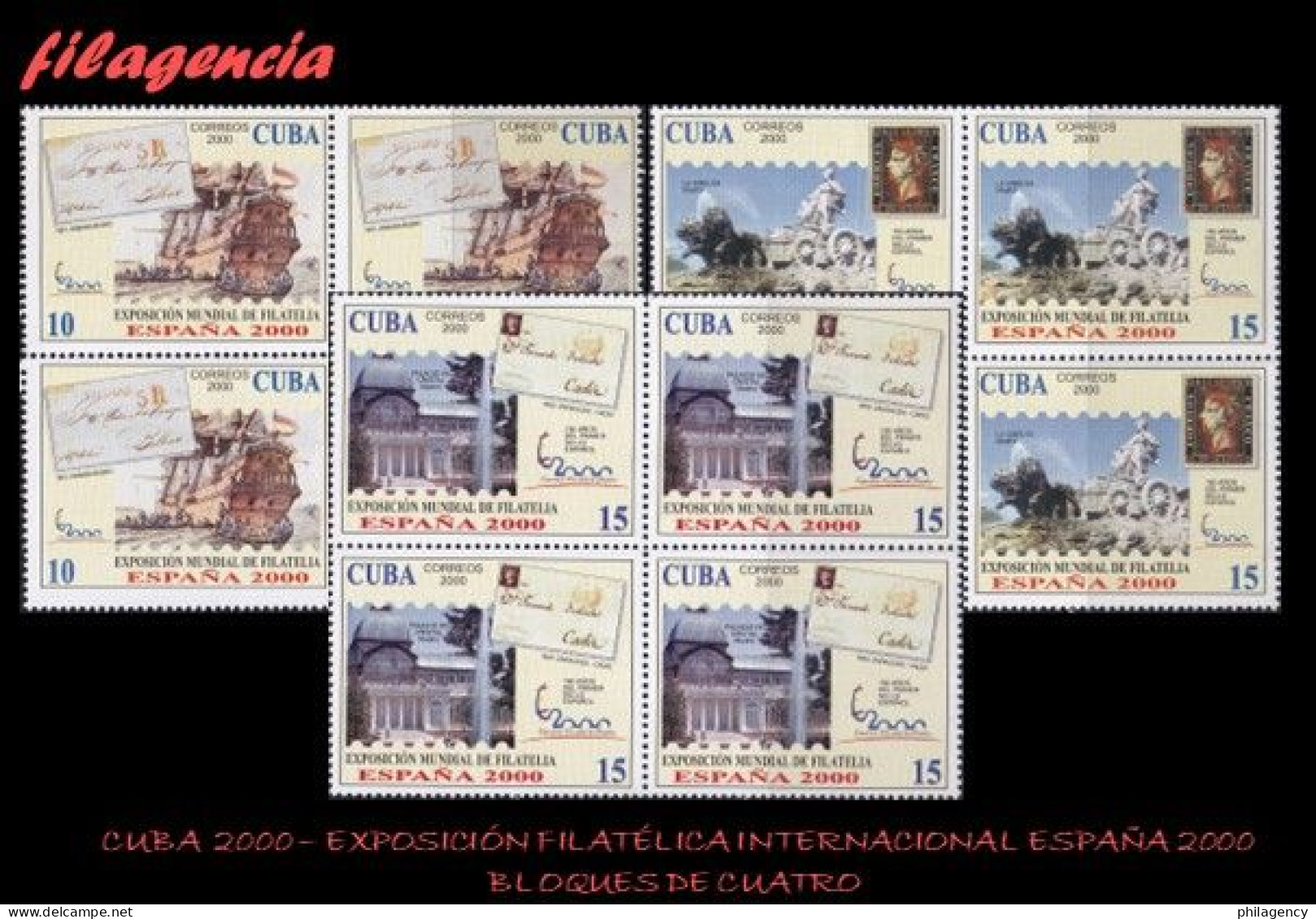 CUBA. BLOQUES DE CUATRO. 2000-20 EXPOSICIÓN FILATÉLICA ESPAÑA 2000. SELLO EN SELLO - Ongebruikt