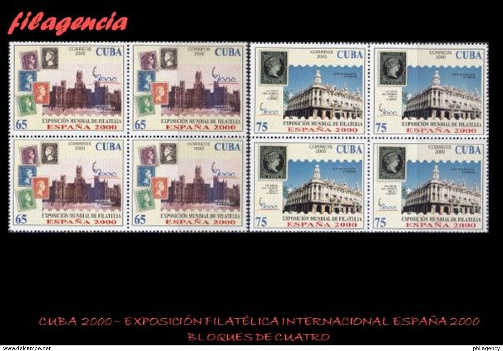 CUBA. BLOQUES DE CUATRO. 2000-20 EXPOSICIÓN FILATÉLICA ESPAÑA 2000. SELLO EN SELLO - Unused Stamps