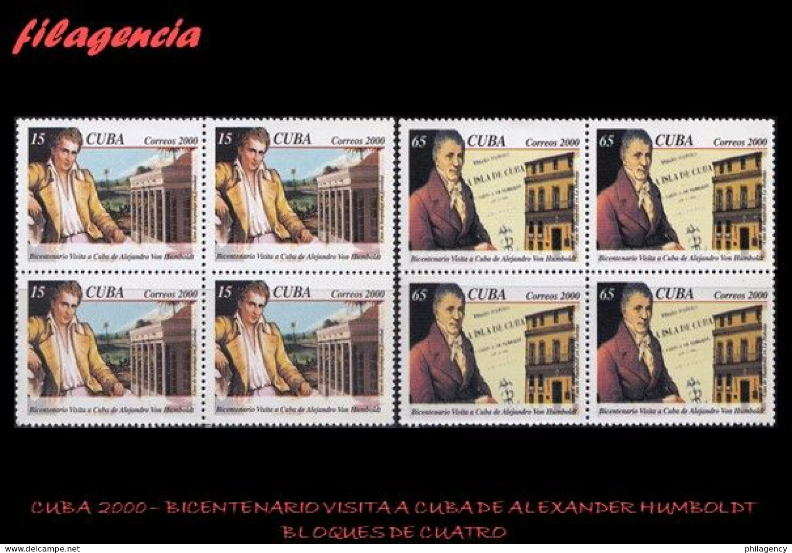 CUBA. BLOQUES DE CUATRO. 2000-27 BICENTENARIO DE LA VISITA A CUBA DE ALEXANDER VON HUMBOLDT - Ungebraucht