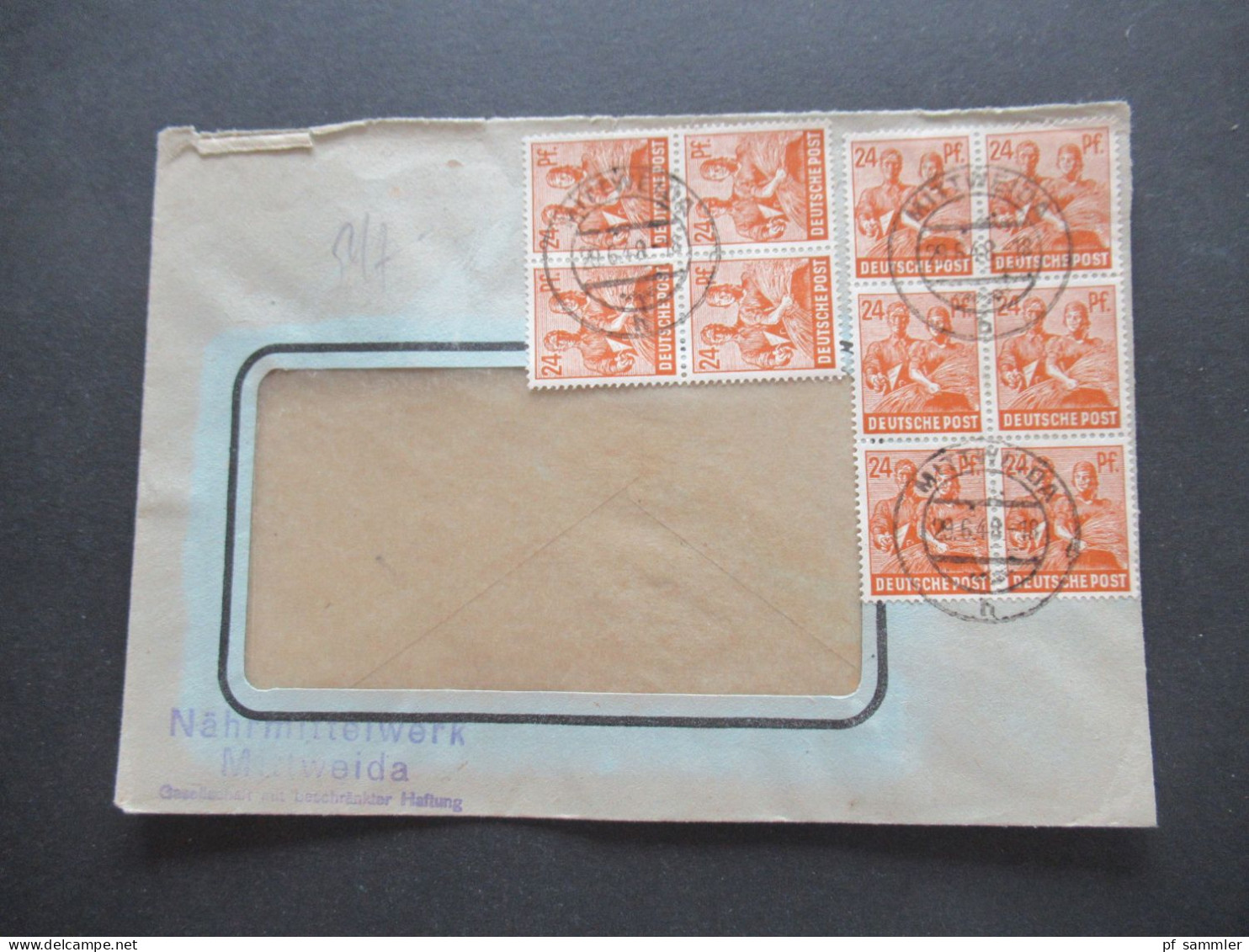 SBZ Währungsreform ZF Zehnfachfrankatur 29.6.1948 Tagesstempel Mittweida Abs. Stp. Nährmittelwerk Mittweida - Briefe U. Dokumente