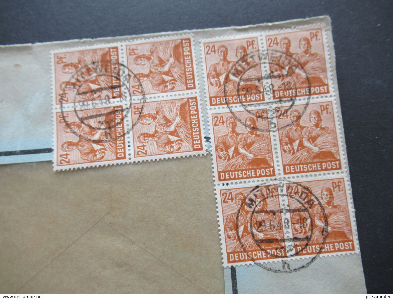 SBZ Währungsreform ZF Zehnfachfrankatur 29.6.1948 Tagesstempel Mittweida Abs. Stp. Nährmittelwerk Mittweida - Covers & Documents
