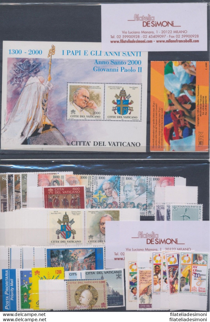 2000 Vaticano, Francobolli Nuovi, Annata Completa, 38 Valori + 1 Foglietto + 1 Libretto + 5 Automatici (Prima Serie) - M - Volledige Jaargang