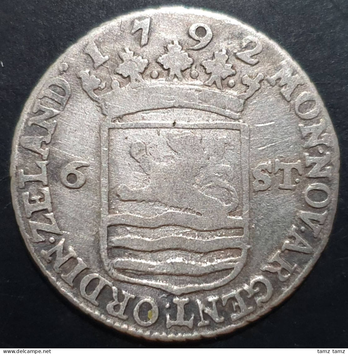 Netherlands 6 Stuiver Scheepjesschelling Zeeland Zeelandia 1792 Silver Fine - Provincial Coinage