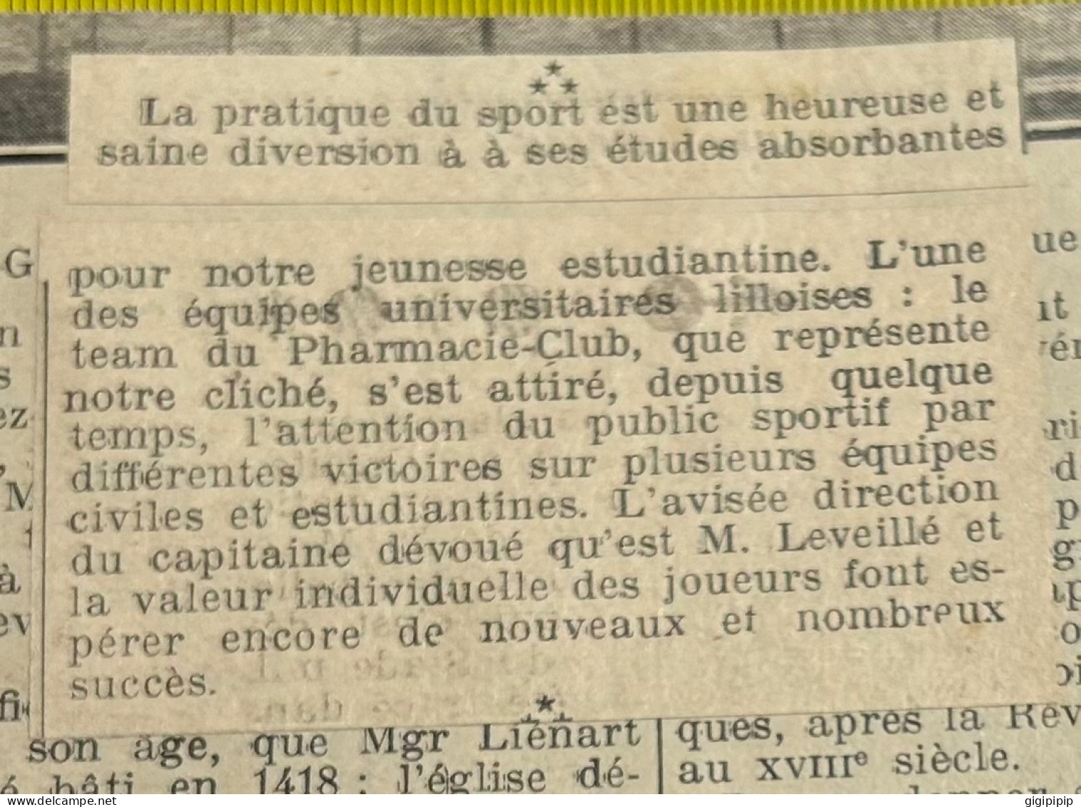 1930 GHI14 EQUIPE UNIVERSITAIRE DE FOOTBALL " PHARMACIE-CLUB De Lille Leveillé - Sammlungen