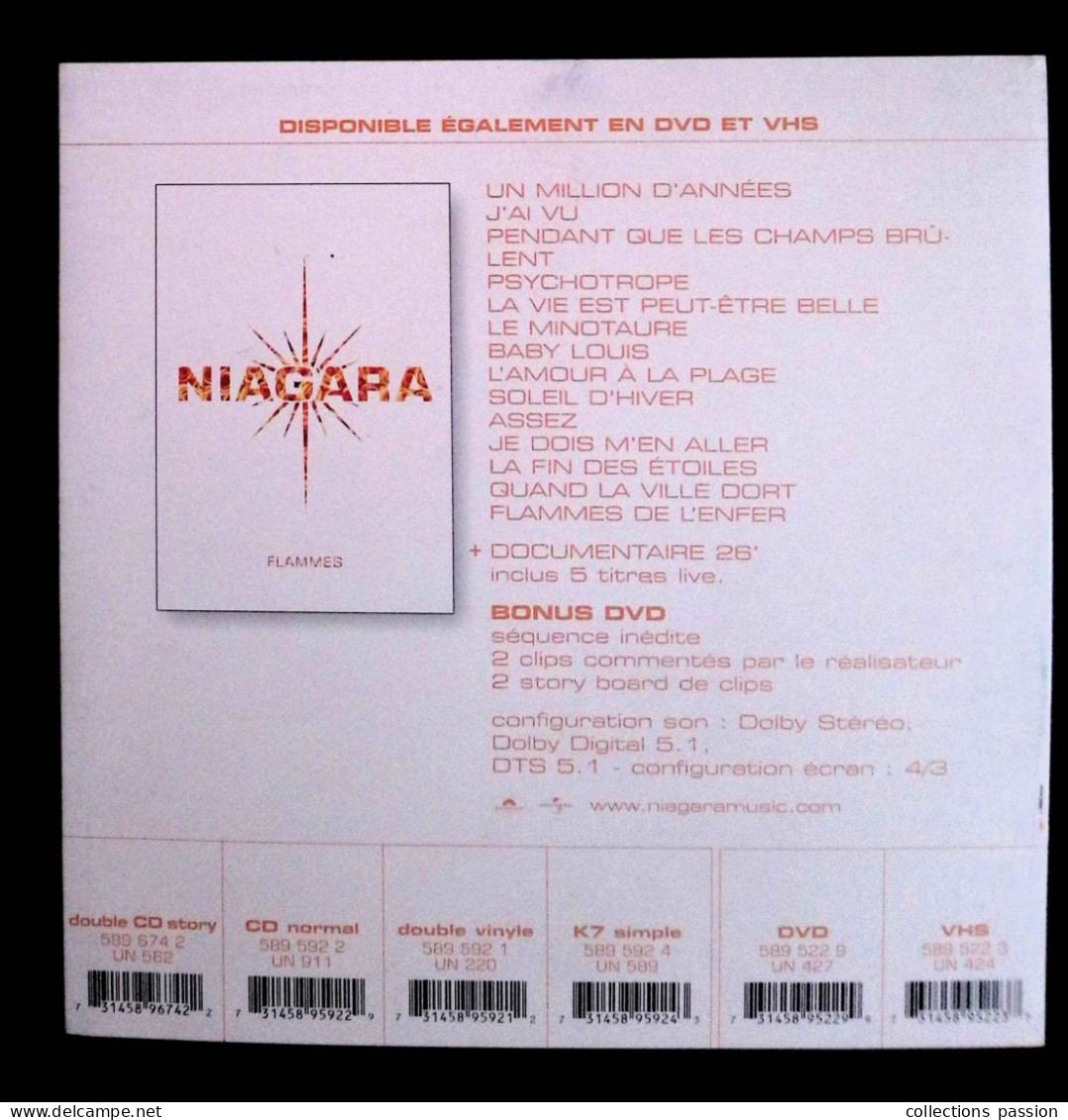 Publicité, Spectacle, Musique & Musiciens, NIAGARA, Flammes, La Première Compilation, Cd, Vinyle, Frais Fr 2.55 E - Reclame