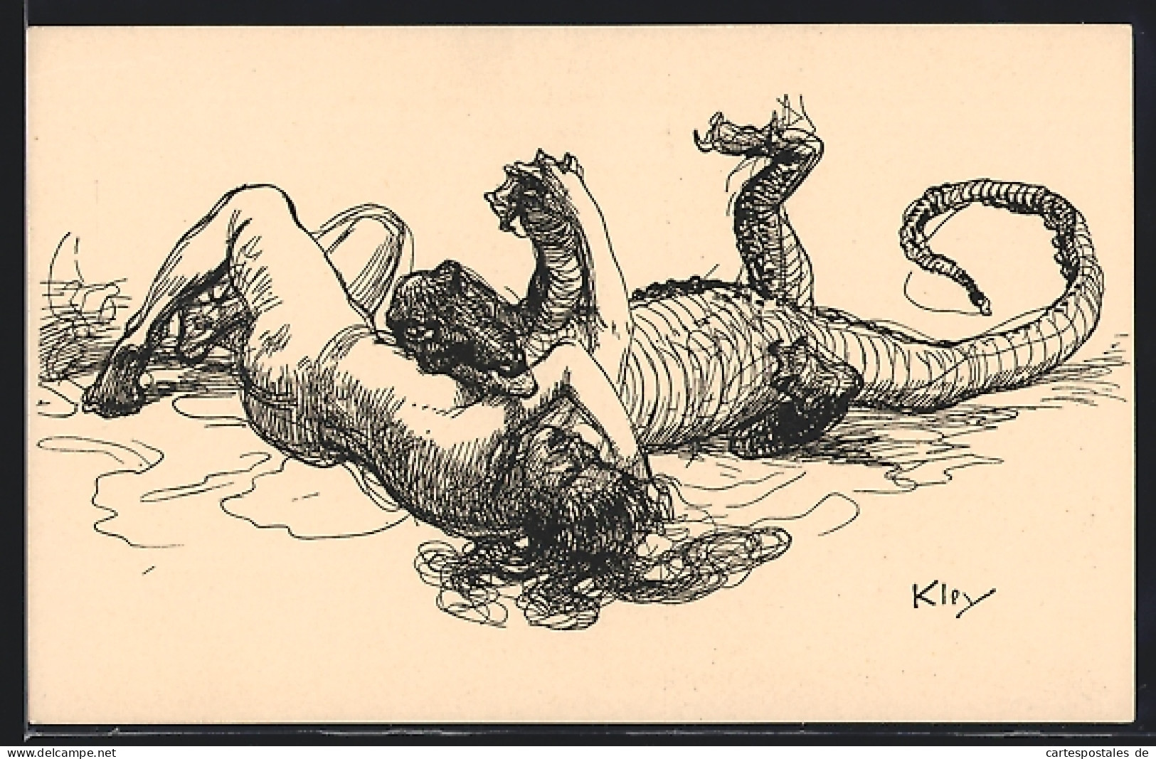 Künstler-AK Simplicissimus: Mann Kämpft Mit Alligator  - Kley