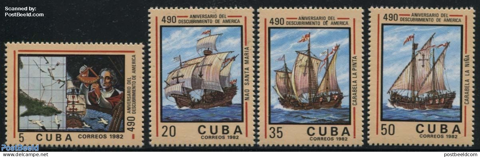 Cuba 1982 Discovery Of America 4v, Mint NH, History - Transport - Explorers - Ships And Boats - Ongebruikt