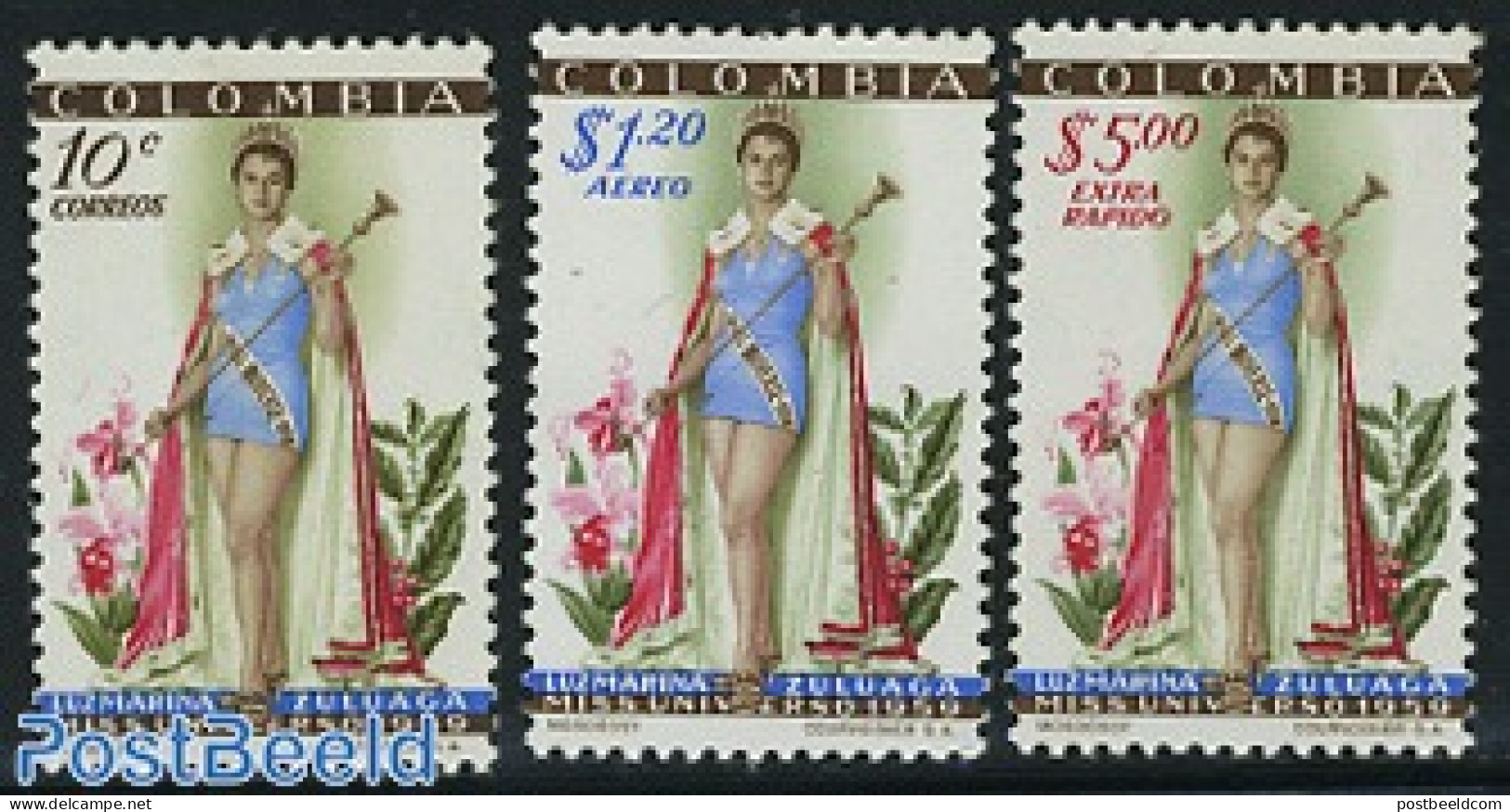Colombia 1959 Miss Universe 3v, Mint NH, History - Performance Art - Women - Miss World - Unclassified
