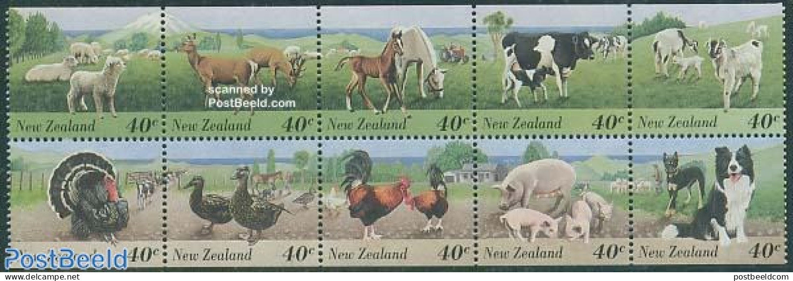 New Zealand 1995 Farm Animals 10v [++++], Mint NH, Nature - Cattle - Dogs - Horses - Poultry - Neufs