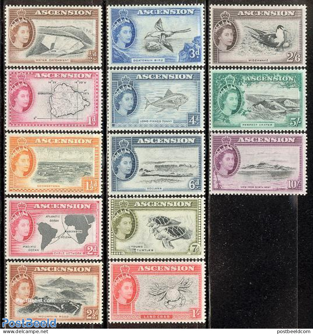 Ascension 1956 Definitives, Elizabeth II, Views 13v, Mint NH, Nature - Various - Animals (others & Mixed) - Birds - Tu.. - Geografía