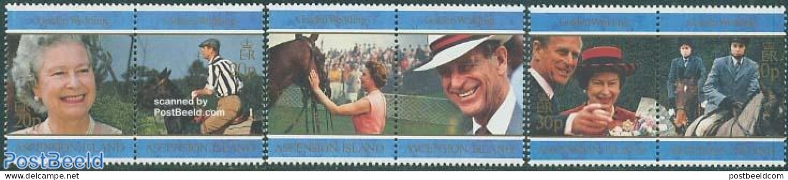 Ascension 1997 Elizabeth II Golden Wedding 3x2v, Mint NH, History - Nature - Kings & Queens (Royalty) - Horses - Familles Royales