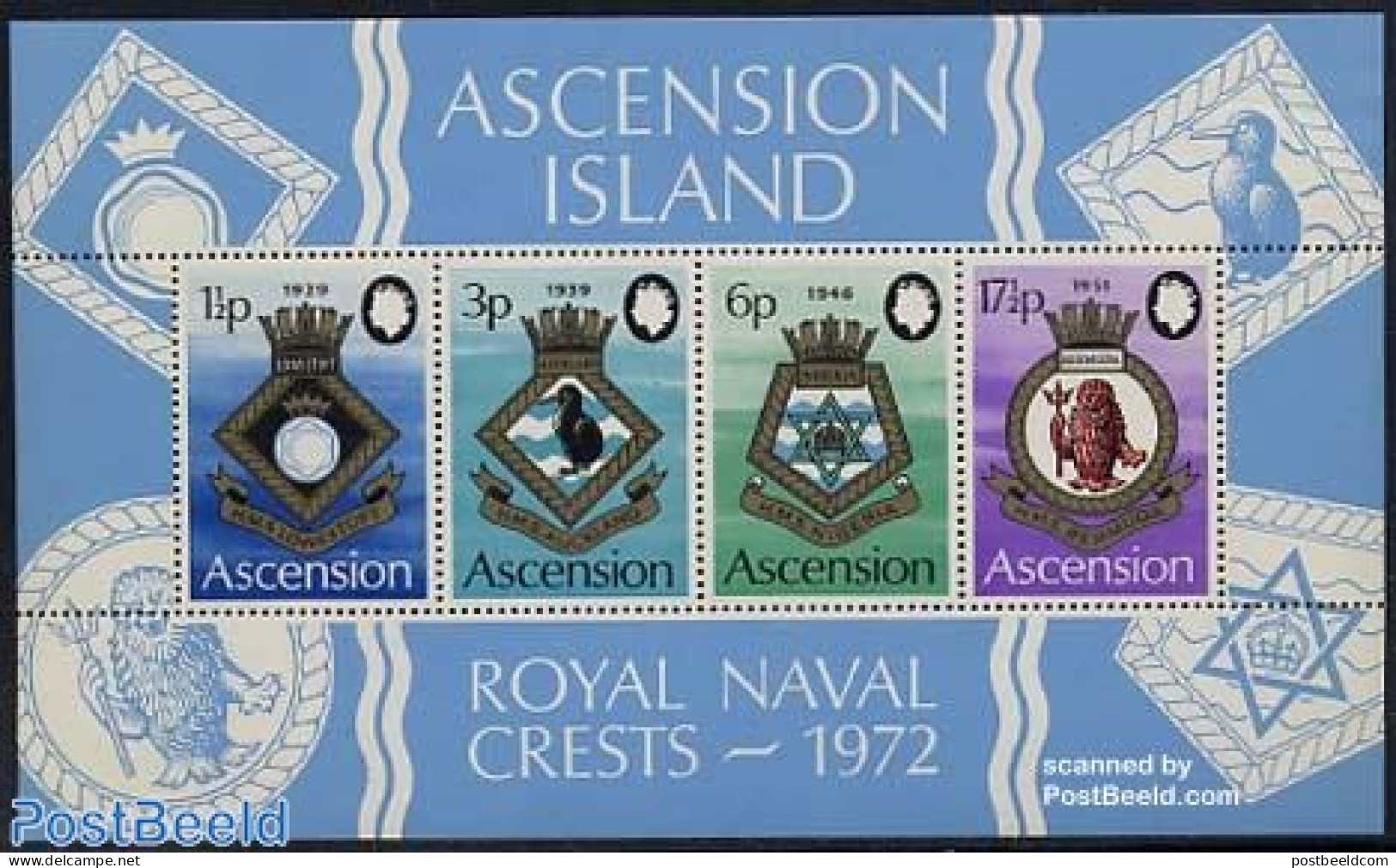 Ascension 1972 Royal Navy Naval Arms (IV) S/s, Mint NH, History - Transport - Coat Of Arms - Ships And Boats - Ships