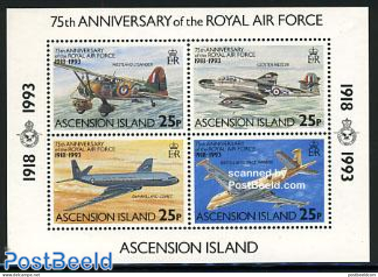 Ascension 1993 Royal Air Force 75th Anniversary S/s, Mint NH, Transport - Aircraft & Aviation - Vliegtuigen