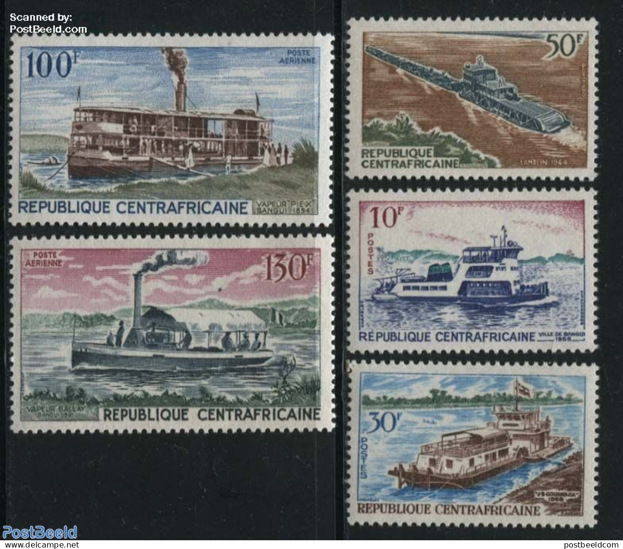 Central Africa 1968 Ships 5v, Mint NH, Transport - Ships And Boats - Ships