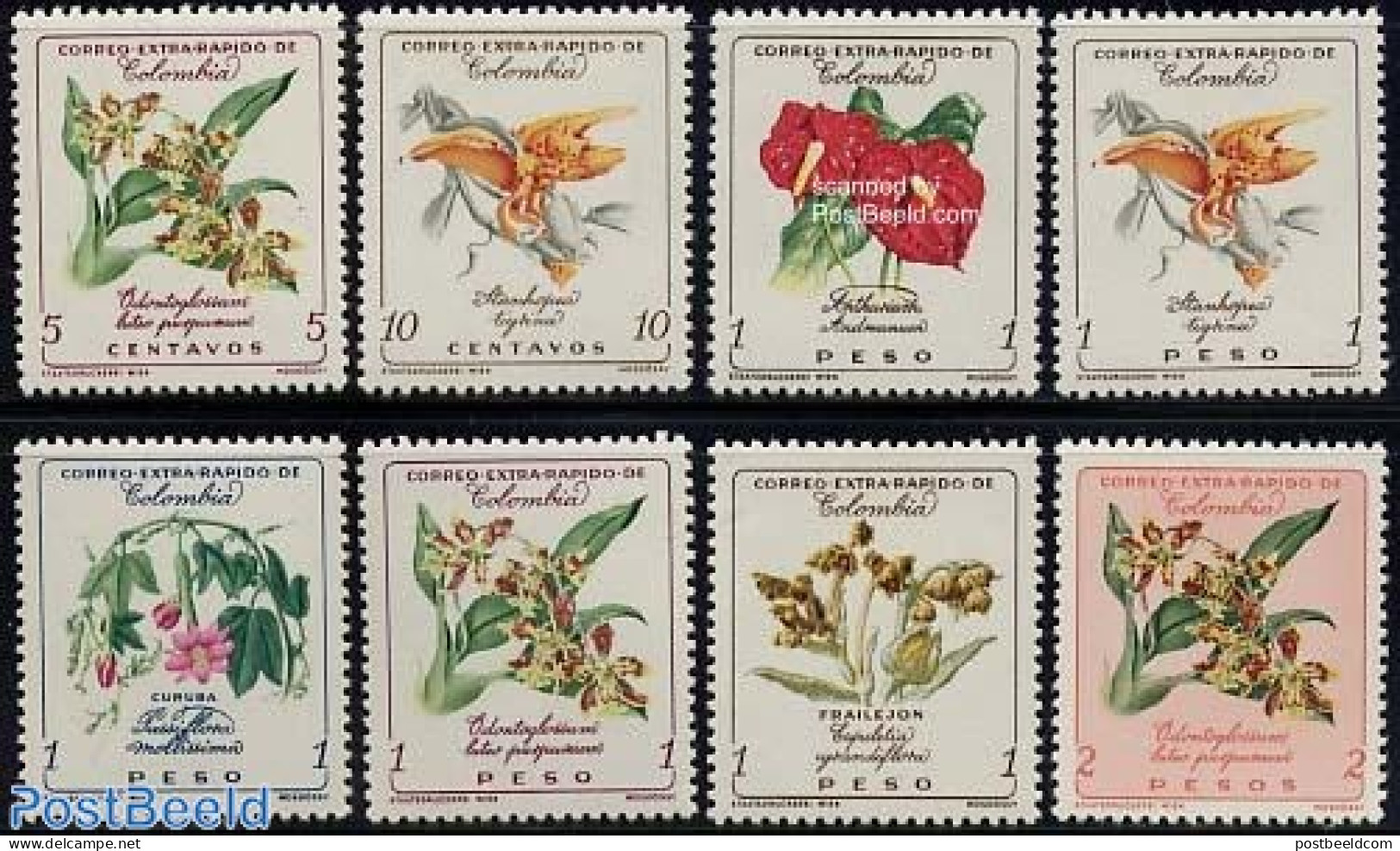Colombia 1960 Flowers 8v, Mint NH, Nature - Flowers & Plants - Orchids - Colombia