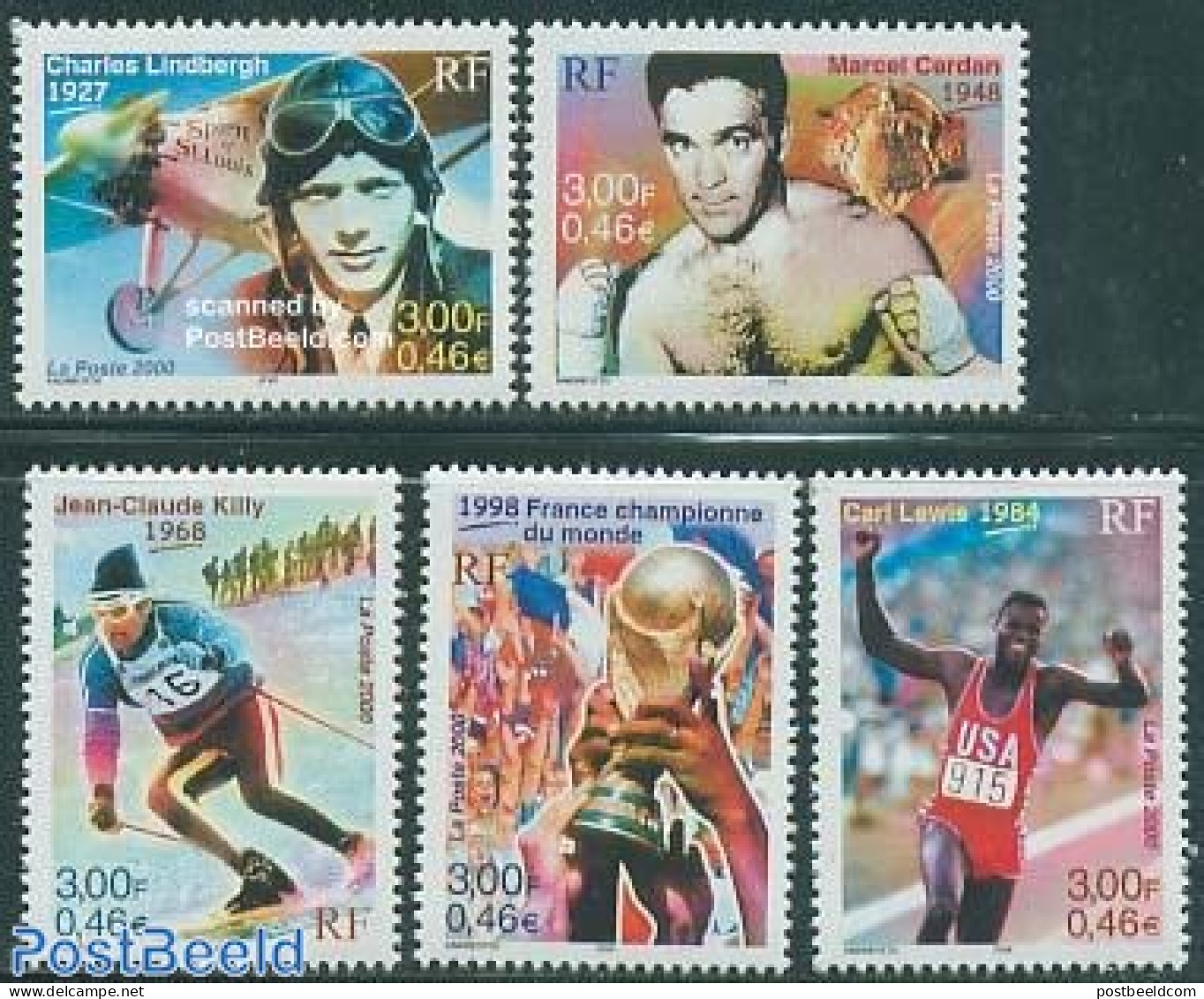 France 2000 Sport In 20th Century 5v, Mint NH, Sport - Transport - Boxing - Skiing - Sport (other And Mixed) - Aircraf.. - Nuovi