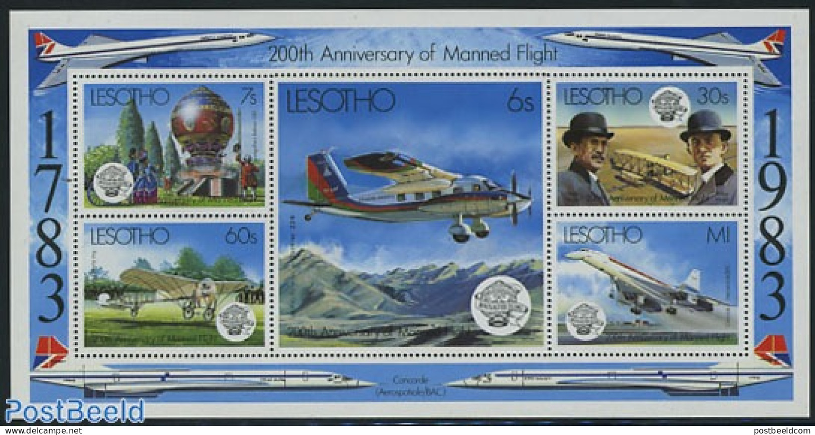 Lesotho 1983 Aviation Bi-centenary S/s, Mint NH, Transport - Balloons - Aircraft & Aviation - Fesselballons