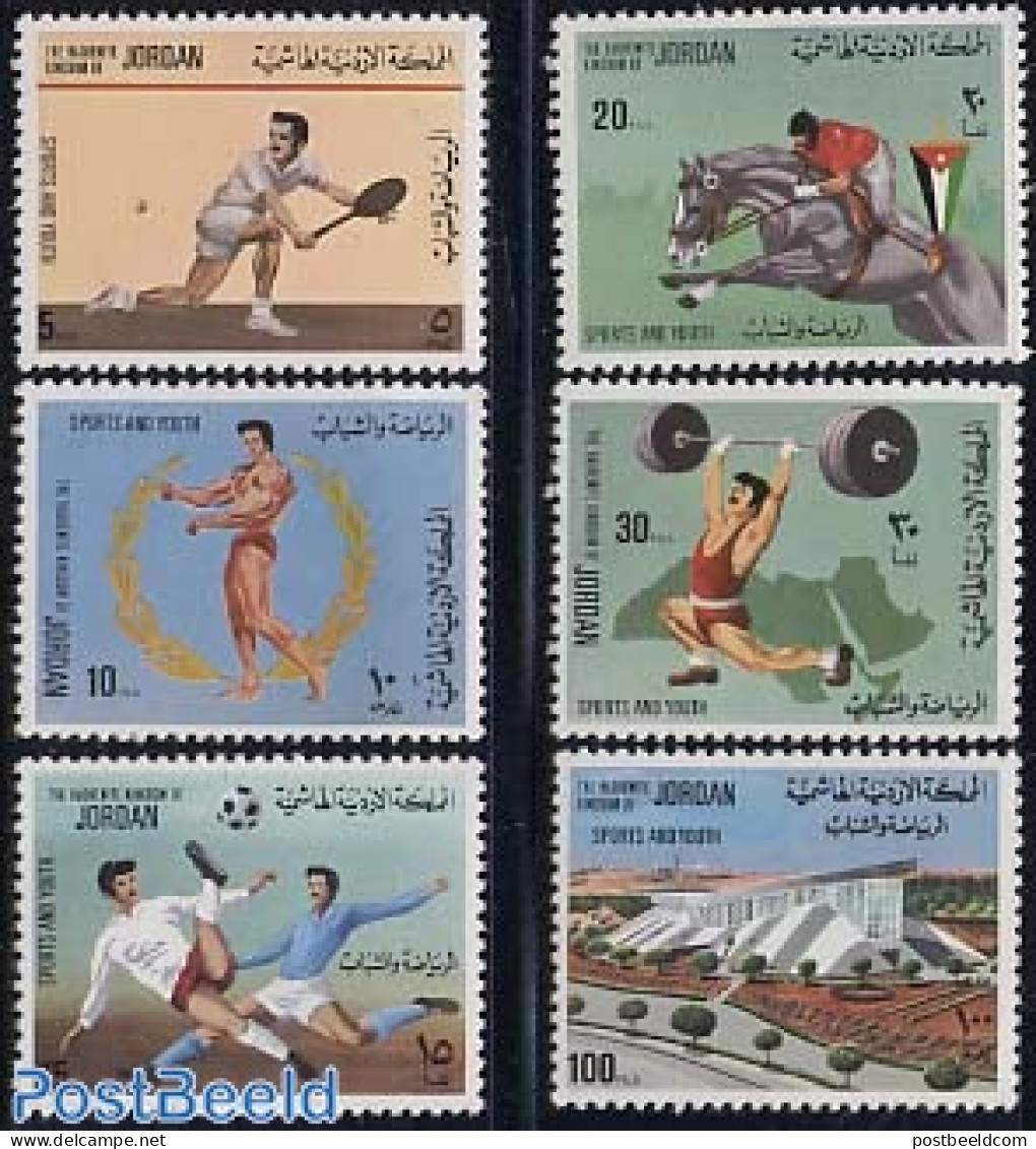 Jordan 1976 Youth & Sports 6v, Mint NH, Nature - Sport - Horses - Sport (other And Mixed) - Tennis - Weightlifting - Tennis