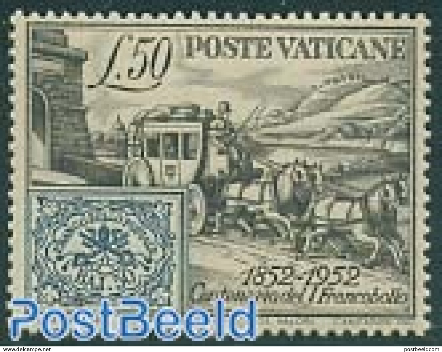 Vatican 1952 Stamp Centenary 1v, Mint NH, Transport - 100 Years Stamps - Stamps On Stamps - Coaches - Nuovi