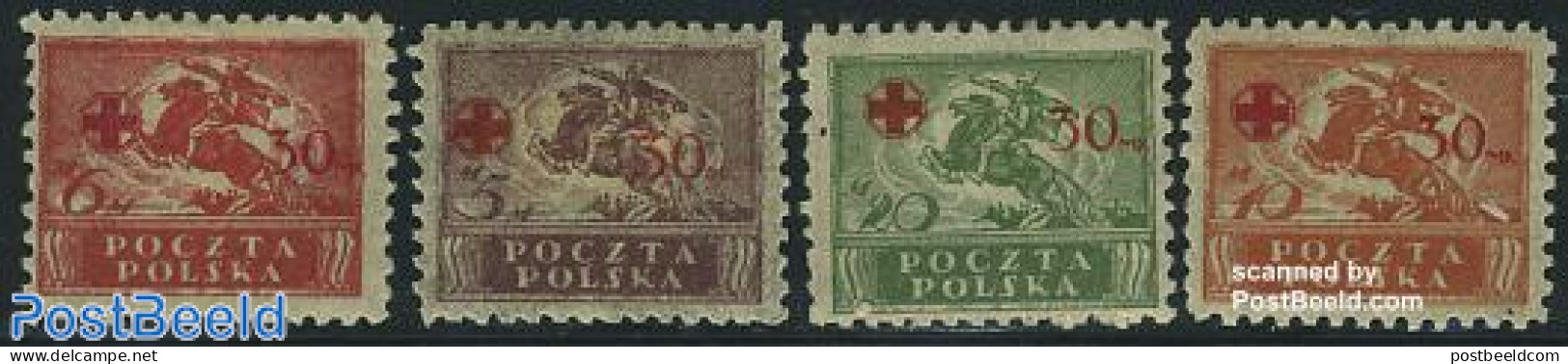 Poland 1921 Red Cross 4v, Unused (hinged), Health - Nature - Red Cross - Horses - Nuevos