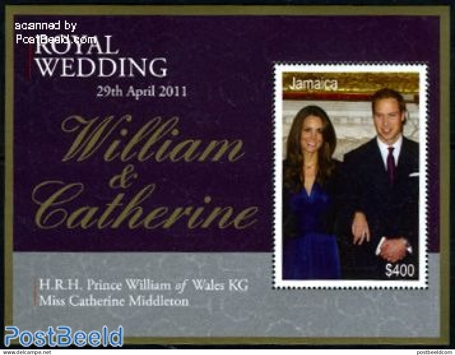 Jamaica 2011 William & Kate Royal Wedding S/s, Mint NH, History - Kings & Queens (Royalty) - Königshäuser, Adel