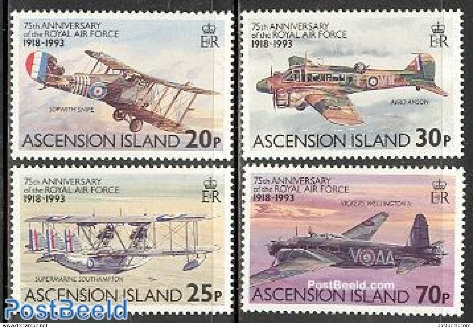 Ascension 1993 Royal Air Force 75th Anniversary 4v, Mint NH, Transport - Aircraft & Aviation - Aerei