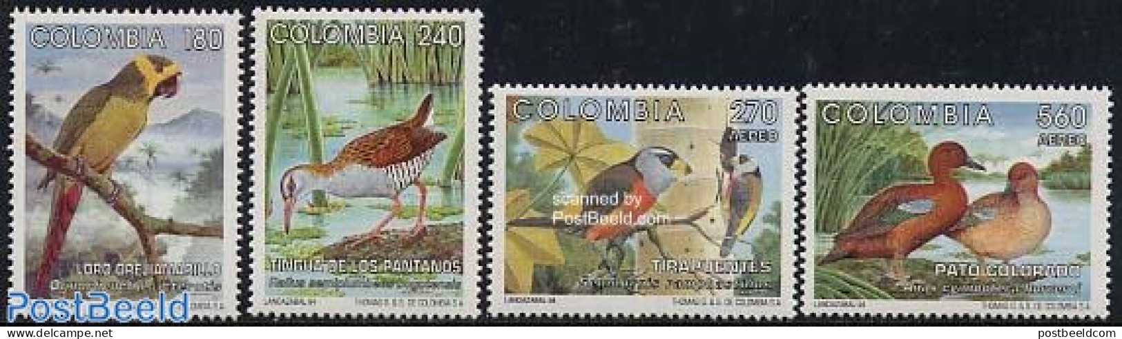 Colombia 1994 Birds 4v, Mint NH, Nature - Birds - Ducks - Parrots - Colombie