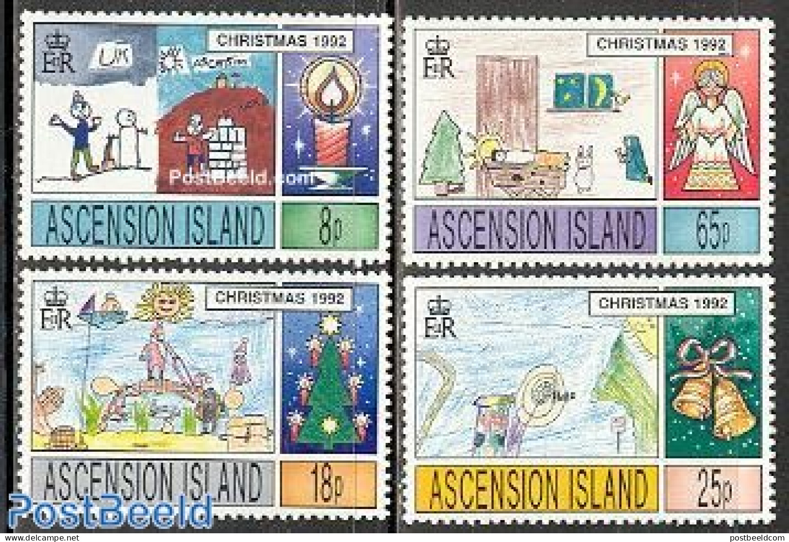 Ascension 1992 Christmas 4v, Mint NH, Religion - Christmas - Art - Children Drawings - Kerstmis