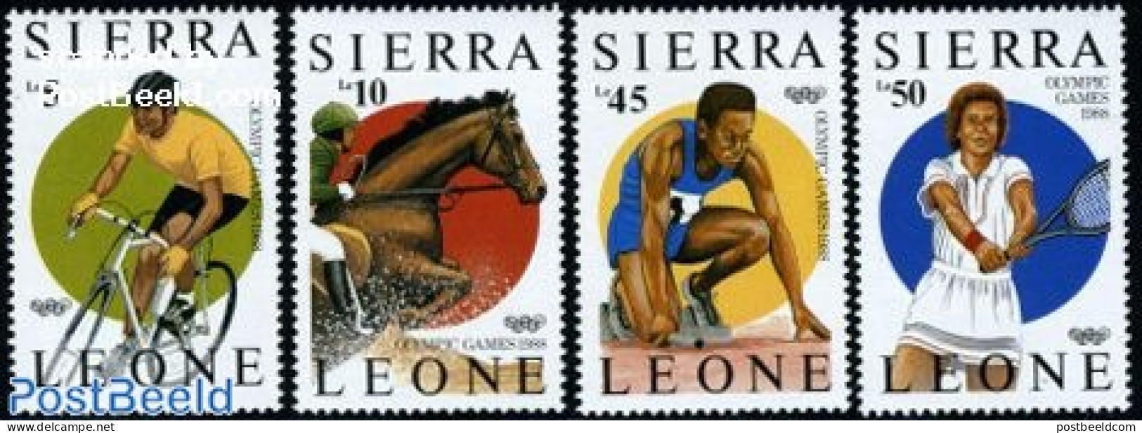 Sierra Leone 1987 Olympic Games Seoul 4v, Mint NH, Nature - Sport - Horses - Athletics - Cycling - Olympic Games - Ten.. - Athletics