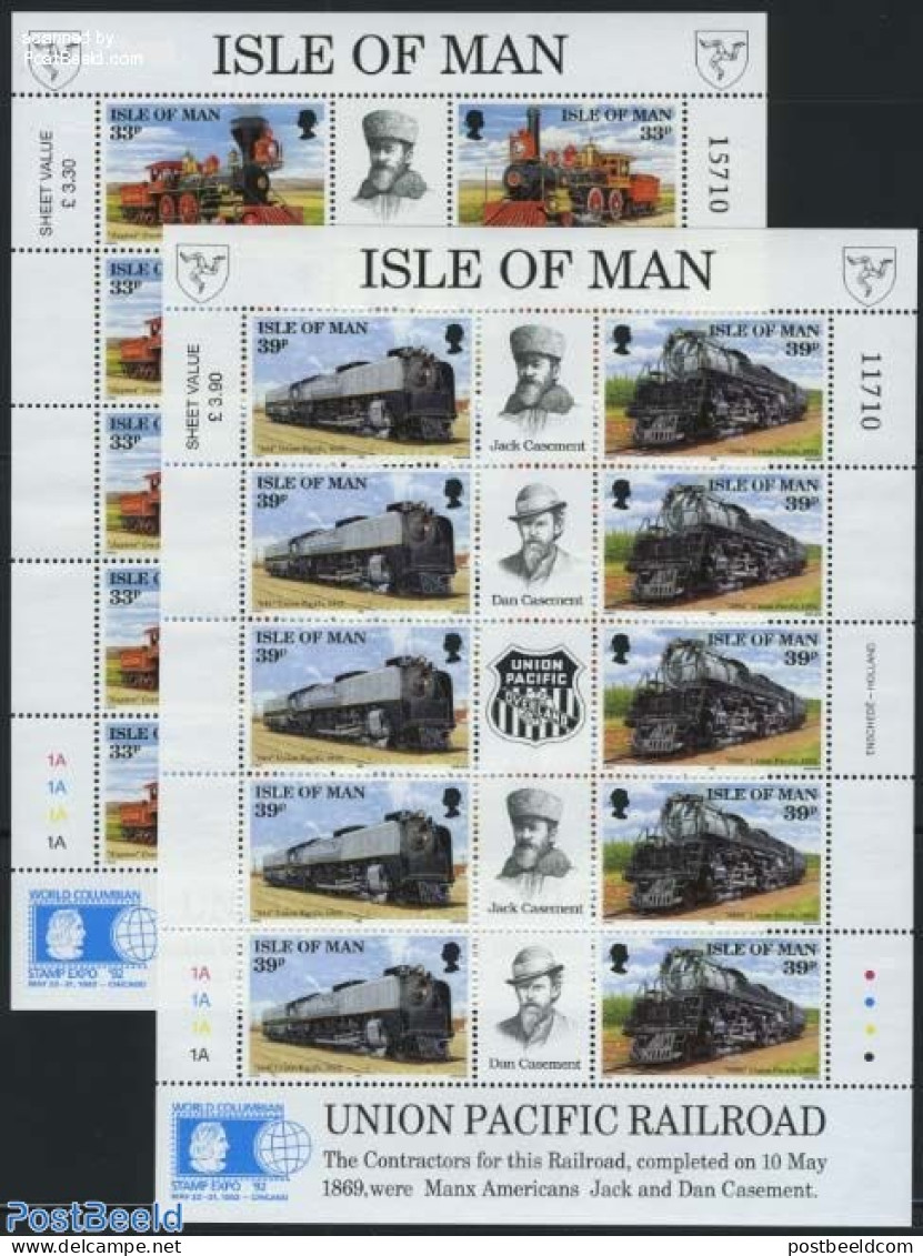 Isle Of Man 1992 TRANSC.RAILW. 2 M/s, Mint NH, Transport - Railways - Trains