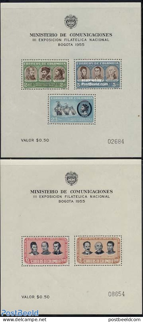 Colombia 1955 Ibero American Postal Congress 2 S/s, Mint NH, History - Transport - American Presidents - Explorers - U.. - Explorateurs