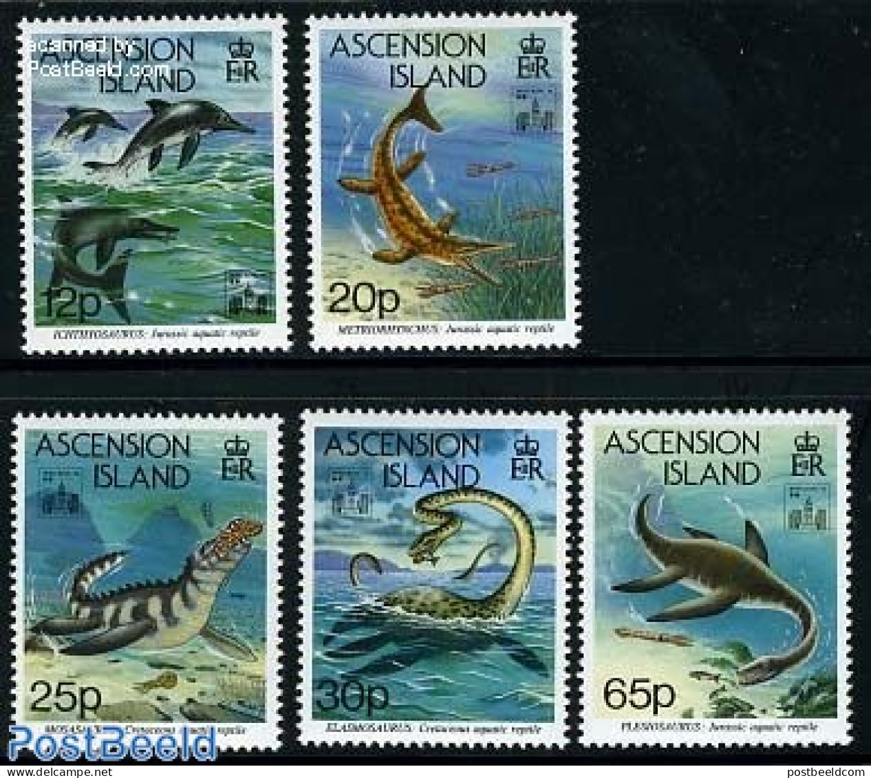 Ascension 1994 Prehistoric Animals, Hong Kong Overprints 5v, Mint NH, Nature - Prehistoric Animals - Prehistorics