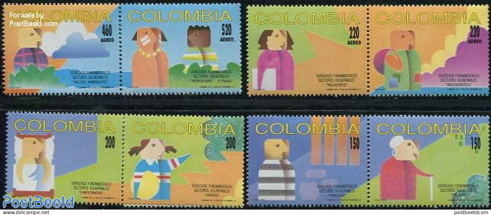 Colombia 1993 Human Rights 8v, Mint NH, Various - Justice - Colombie
