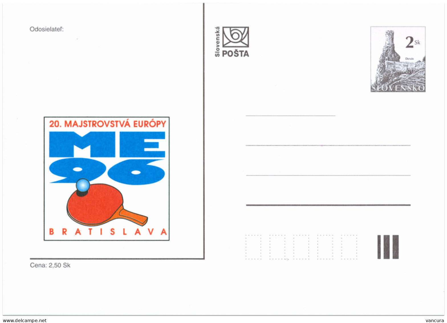 CDV 15 Slovakia Table Tennis European Championship 1996 - Cartes Postales