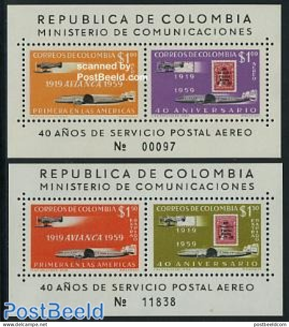 Colombia 1959 Avianca 2 S/s, Mint NH, Transport - Stamps On Stamps - Aircraft & Aviation - Timbres Sur Timbres