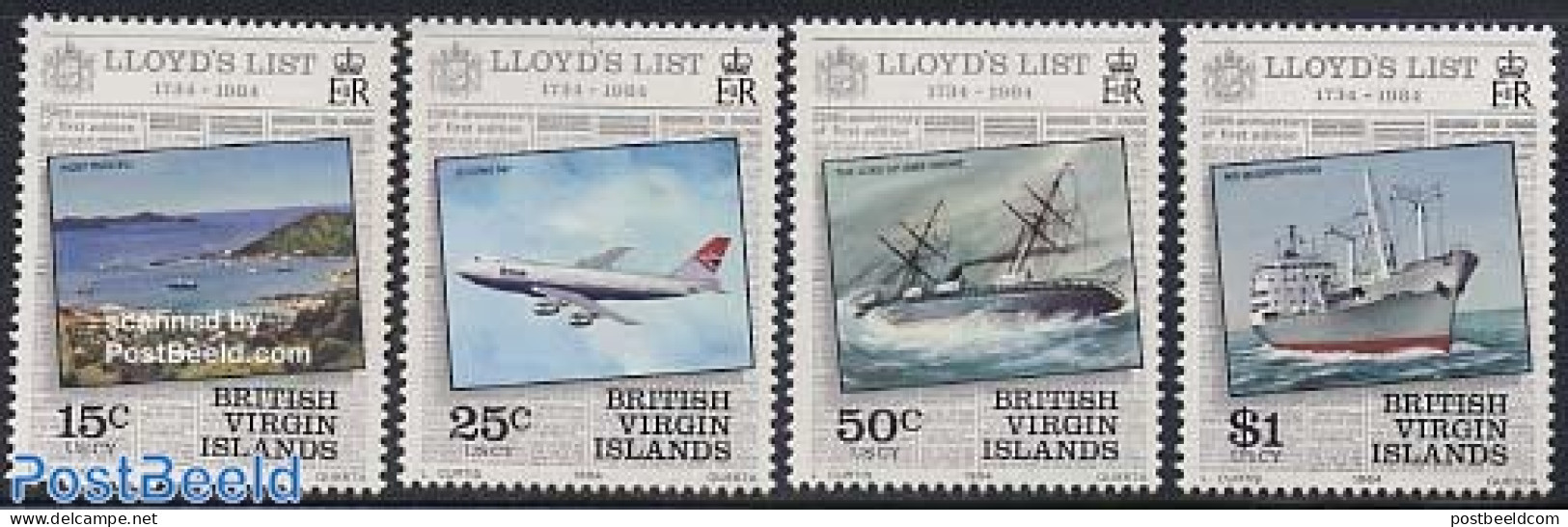 Virgin Islands 1984 Lloyds List 4v, Mint NH, Transport - Various - Aircraft & Aviation - Ships And Boats - Banking And.. - Airplanes