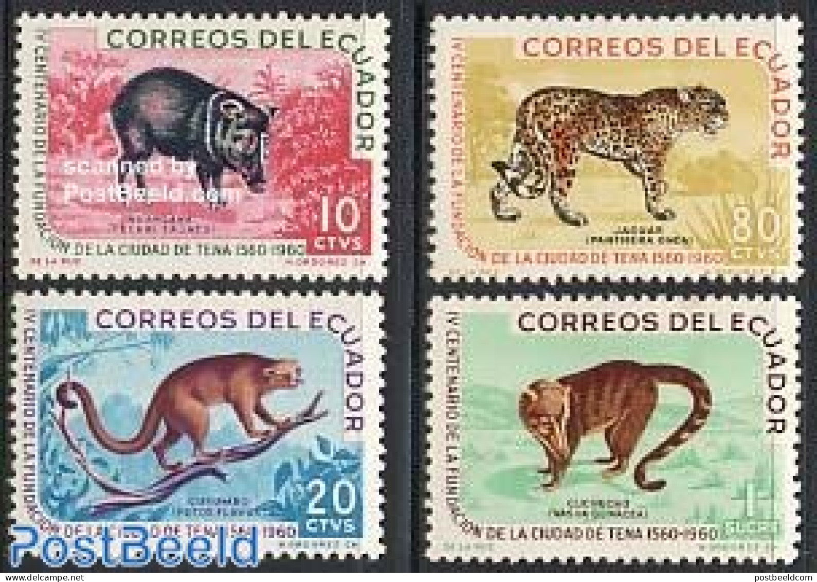 Ecuador 1961 Tena, Animals 4v, Mint NH, Nature - Animals (others & Mixed) - Cat Family - Equateur