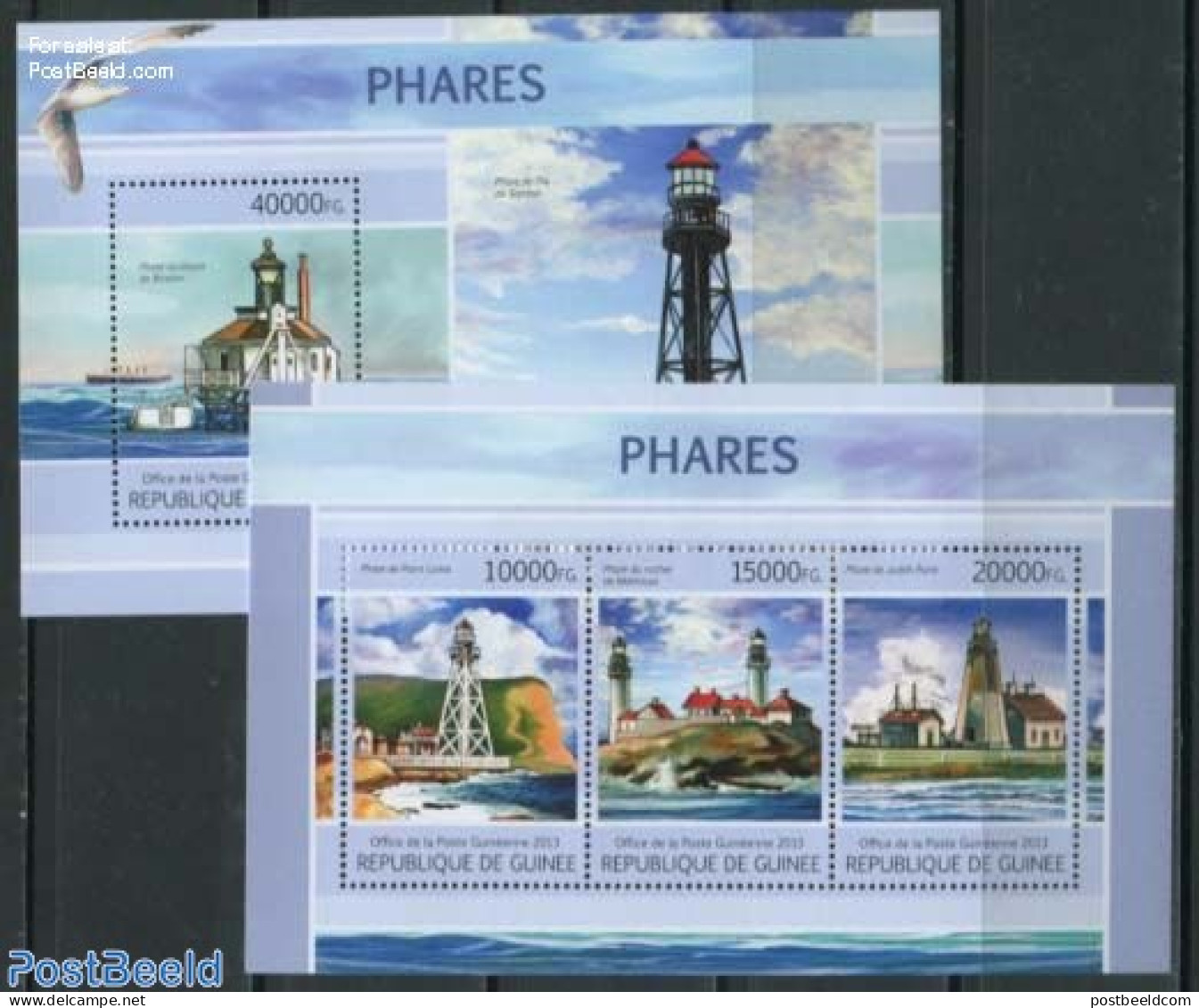 Guinea, Republic 2013 Lighthouses 2 S/s, Mint NH, Transport - Various - Ships And Boats - Lighthouses & Safety At Sea - Ships