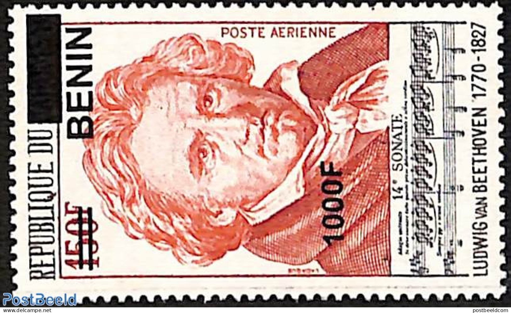 Benin 2009 Ludwig Von Beethoven, Overprint, Mint NH, Performance Art - Various - Music - Errors, Misprints, Plate Flaw.. - Unused Stamps