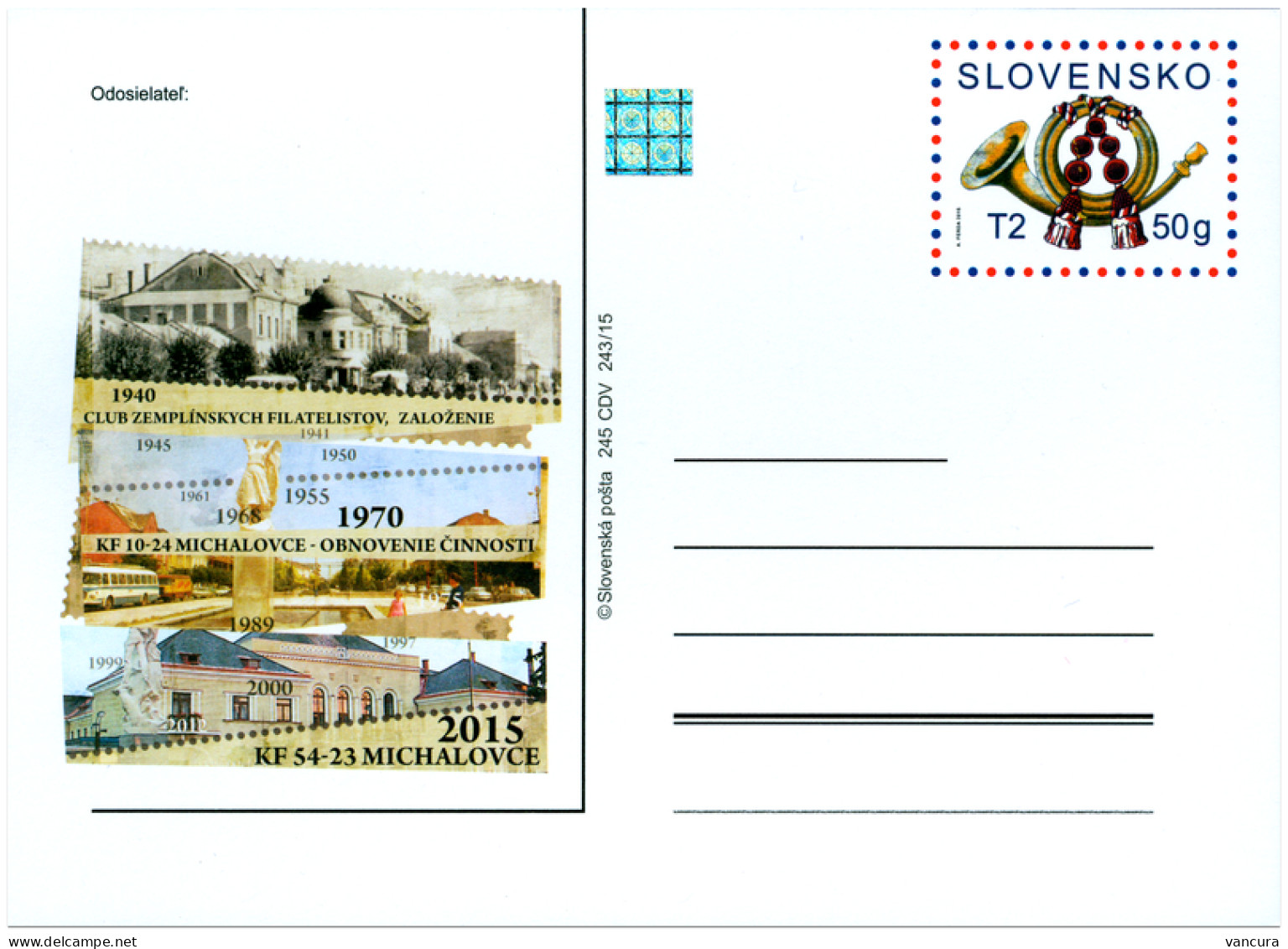 CDV 245 Slovakia Post Horn Michalovce Stamp Collectors Club 2015 Großmichel,  Nagymihály - Correo Postal