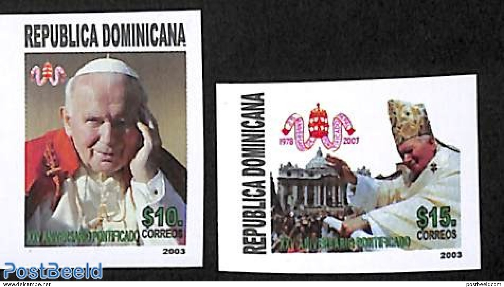 Dominican Republic 2003 Pope John Paul II 2v, Imperforated, Mint NH, Religion - Pope - Religion - Päpste