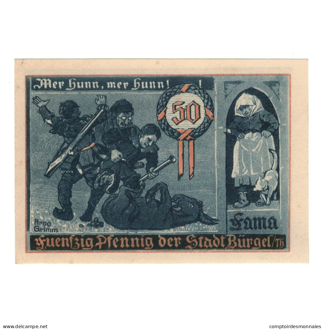 Billet, Allemagne, Burgel Stadt, 50 Pfennig, Personnage, 1921, 1921-05-28, SUP - Altri & Non Classificati