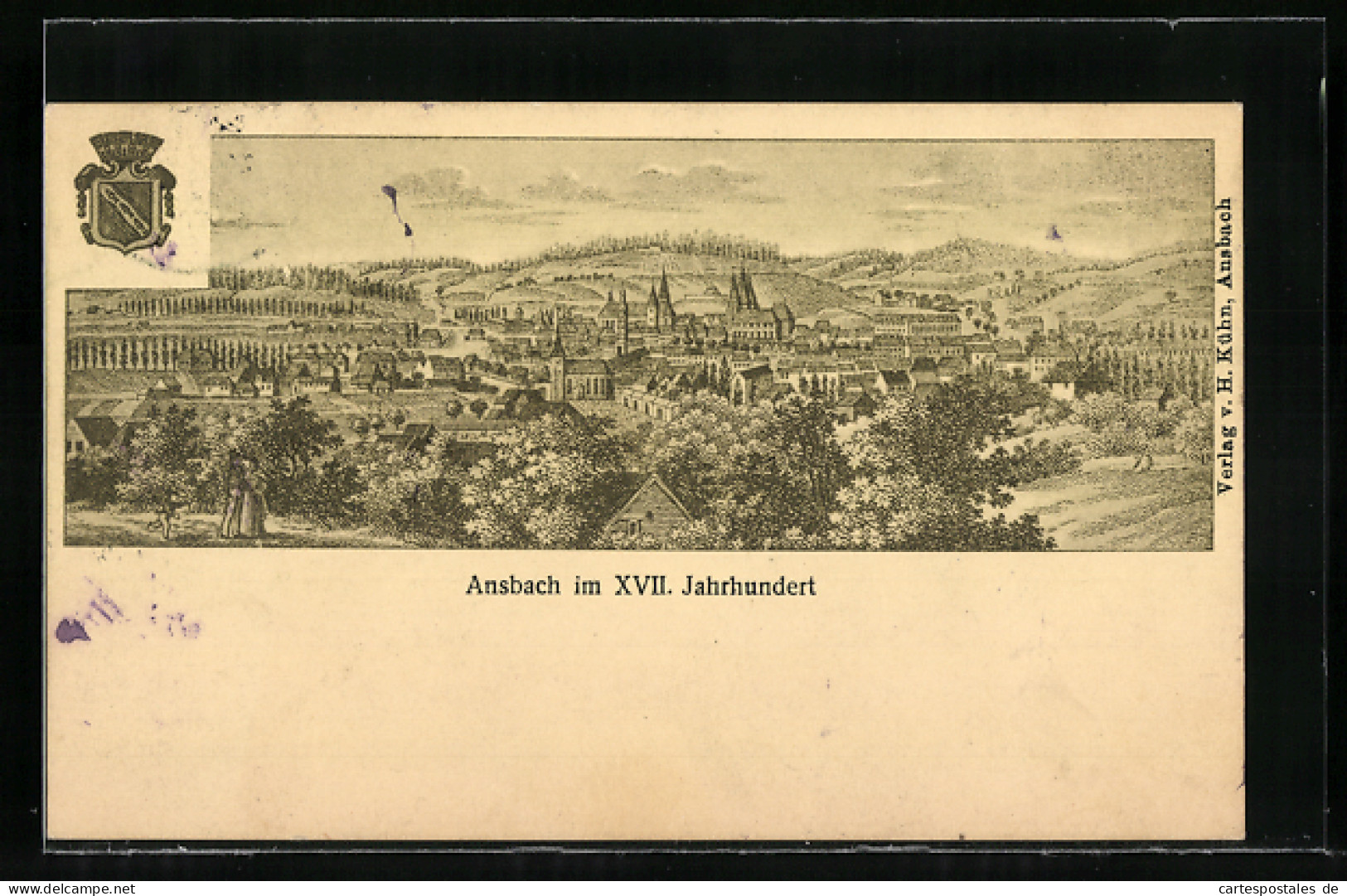Künstler-AK Ansbach, Ortsansicht Im XVII. Jahrhundert, Wappen  - Ansbach