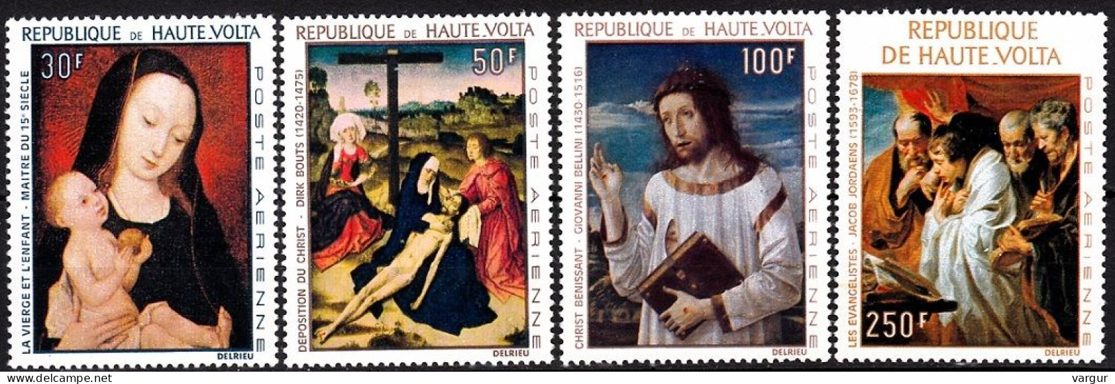 UPPER VOLTA 1967 ART: Religious Paintings. Bellini Jordaens... Madonna Etc. Complete Set, MNH - Religione